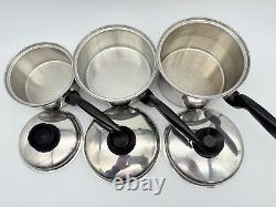 Vintage 6 Piece PERMANENT Multi Core 5 Ply Stainless Steel Sauce Pan Set 3 Quart