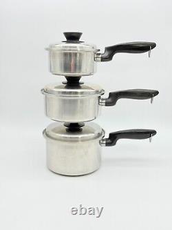 Vintage 6 Piece PERMANENT Multi Core 5 Ply Stainless Steel Sauce Pan Set 3 Quart