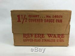 Vintage Revere Ware Copper Clad Stainless Steel 1/2 Quart Covered Sauce Pan New