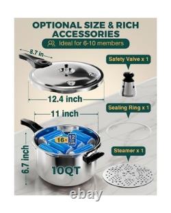 WantJoin 10 Quart Stainless Steel Pressure Cooker Induction Compatible