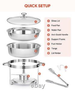 Wilprep 4Pack 6 Quart Stainless Steel Round Chafer Chafing Dish Set for Buffet