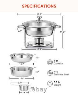 Wilprep 4Pack 6 Quart Stainless Steel Round Chafer Chafing Dish Set for Buffet