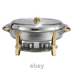 Winware 6 Quart Oval Stainless Steel Gold Accented Chafer