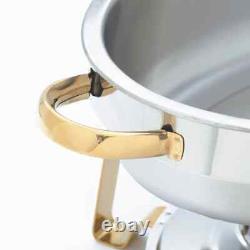 Winware 6 Quart Oval Stainless Steel Gold Accented Chafer