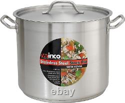 Winware Stainless Steel 80 Quart Stock Pot with Cover, Silver