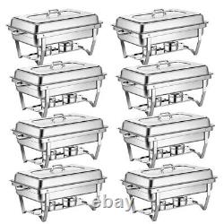 1-8PCS 9.5 Quart Acier Inoxydable Chafing Dish Plateaux Buffet Chafer Réchaud Alimentaire US