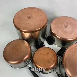 10pc Revere Ware 1801 Copper Bottom Set Pots Pans Avec Lids 2 À 8 Quart & 7 Vtg