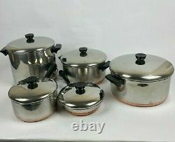 10pc Revere Ware 1801 Copper Bottom Set Pots Pans Avec Lids 2 À 8 Quart & 7 Vtg
