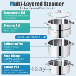 11-Quart Cuiseur-vapeur à jus de fruits en acier inoxydable avec couvercle en verre trempé
