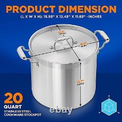 20 Quart Marmite en Acier Inoxydable de Qualité Professionnelle pour Cuisson par Induction, Pot à Soupe Neuf