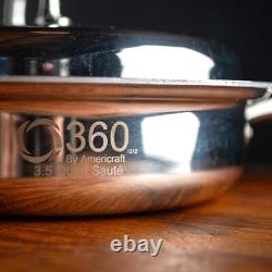360 Cookware poêle à SAUTE en acier inoxydable GRANDE capacité de 3,5 quarts avec couvercle TRÈS BON ÉTAT