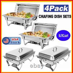 8 PCS 9.5 Quart Stainless Steel Chafing Dish Buffet Trays Chafer Food Warmer Lot translates to:<br/> Lot de 8 Plateaux de Buffet Chauffants en Acier Inoxydable de 9,5 Litres de Capacité