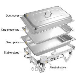 8 PCS 9.5 Quart Stainless Steel Chafing Dish Buffet Trays Chafer Food Warmer Lot translates to:<br/>Lot de 8 Plateaux de Buffet Chauffants en Acier Inoxydable de 9,5 Litres de Capacité