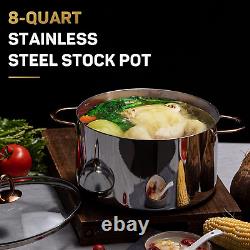 8 Pot De Stock De Quart, 3 Ply En Acier Inoxydable Pot De Stock, Pot De Soupe De Cuisine Avec LI
