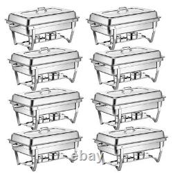 8 pièces 9,5 litres Plateau de buffet à réchaud en acier inoxydable Chafing Dish Chafer Lot de réchauffe-plats de nourriture