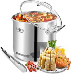 AOSION Pot en Acier Inoxydable de 24 Quart avec Couvercle, Grande Casserole 3-en-1 Haute Résistance