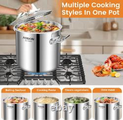 AOSION faitout en acier inoxydable de 20 quarts avec couvercle, grand 20 quarts, argent