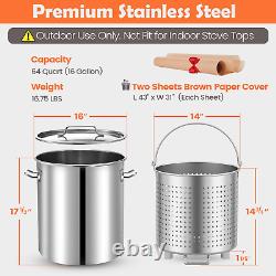 ARC Pot de cuisson en acier inoxydable de 64 quarts pour fruits de mer avec panier et deux papiers kraft bruns