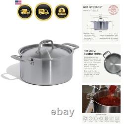 Batterie de cuisine marmite en acier inoxydable de 6 litres avec couvercle, acier inoxydable à 5 plis