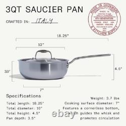 Batterie de cuisine, saucier en acier inoxydable de 3 pintes, revêtement en acier inoxydable à 5 plis Profe