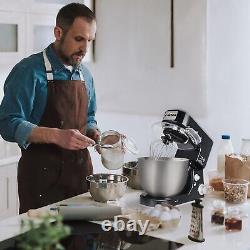 Batteur sur socle avec bol en acier inoxydable de 5 litres, crochet à pâte, batteur de mélange et fouet