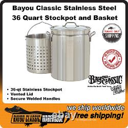 Bayou Classic 36 Quart 20 Gauge Acier Inoxydable Stockpot Couvercle Panier 1136