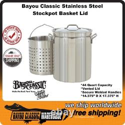 Bayou Classic Marmite en acier inoxydable 20 jauge de 44 pintes avec couvercle et panier 1144