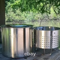 Bayou Classic Marmite en acier inoxydable de 82 quarts avec couvercle et panier vapeur 1192