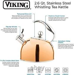 Bouilloire à thé sifflante en acier inoxydable Viking de 2,6 litres avec base en 3 plis Or Rose