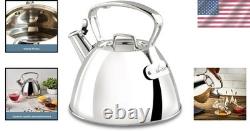 Bouilloire en inox élégante de 2 quarts, compatible lave-vaisselle et prête pour induction