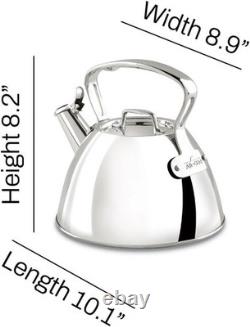 Bouilloire en inox élégante de 2 quarts, compatible lave-vaisselle et prête pour induction
