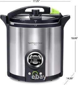 Canner numérique automatique élégant en acier inoxydable de 17 pintes avec guide de recettes