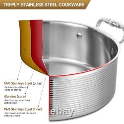 Casserole Rondeau en Acier Inoxydable à Triple Épaisseur de 7 Quart avec Couvercle, Poêle à Braiser de 12 pouces Casserole Rondeau en Acier Inoxydable à Triple Épaisseur de 7 Quart avec Couvercle, Poêle à Braiser de 12 pouces