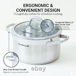 Casserole à bouillon en acier inoxydable 12 quarts avec couvercle, entièrement gainée 12 quarts