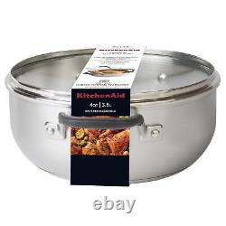 Casserole à induction en acier inoxydable avec couvercle, 4 litres, acier inoxydable brossé