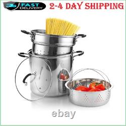 Casserole à pâtes en acier inoxydable 4 pièces avec vapeur, 12 quarts, argent