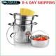 Casserole à Pâtes En Acier Inoxydable 4 Pièces Avec Vapeur, 12 Quarts, Argent