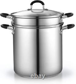 Casserole à pâtes en acier inoxydable 4 pièces avec vapeur, 12 quarts, argent