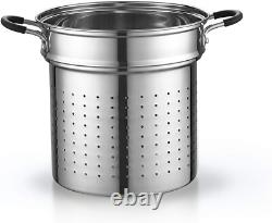 Casserole à pâtes en acier inoxydable 4 pièces avec vapeur, 12 quarts, argent
