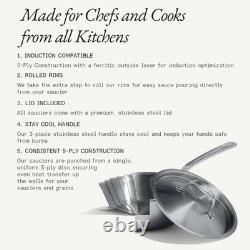 Casserole à sauce en acier inoxydable de 2 quarts, revêtement inox 5 plis professionnel