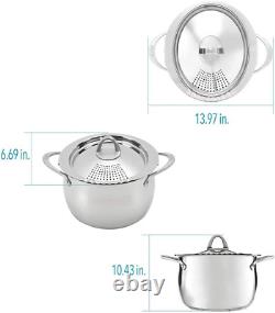 Casserole de 6 quarts avec couvercle égouttoir, pot ovale allongé en acier inoxydable pour lo