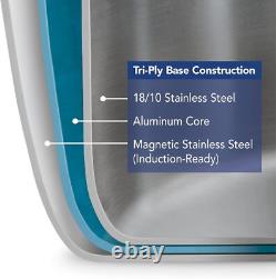 Casserole de 8 quarts avec couvercle, casserole à pâtes prête pour induction en acier inoxydable à triple épaisseur