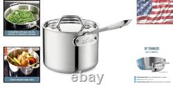 Casserole élégante en acier inoxydable de 2 quarts avec couvercle, design durable et léger