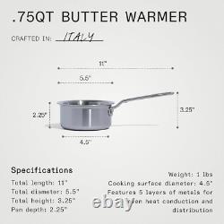 Casserole en acier inoxydable 3/4 quart, chauffe-beurre 5 couches en acier inoxydable