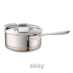 Casserole en acier inoxydable 5 couches avec noyau en cuivre 3 quarts argent/métallique