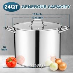 Casserole en acier inoxydable E-far de 24 quarts avec couvercle pour plaque à induction