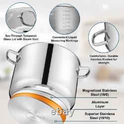Casserole en acier inoxydable E-far de 24 quarts avec couvercle pour plaque à induction