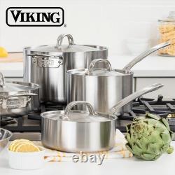 Casserole en acier inoxydable à 5 couches avec couvercle, casserole de 3 quarts, pot de cuisson