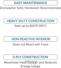Casserole en acier inoxydable à 5 couches avec couvercle, poêle de cuisson de 6,4 quarts, compatible lave-vaisselle