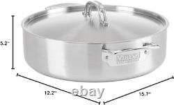 Casserole en acier inoxydable à 5 couches avec couvercle, poêle de cuisson de 6,4 quarts, compatible lave-vaisselle